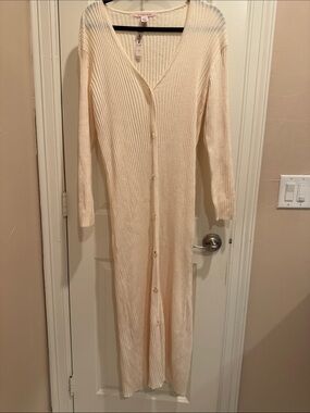 Victoria Secret beige Ribbed Button-Front Maxi Cardigan Dress